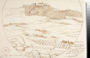 Näkymä Monte Senariosta Firenzen lähellä (piirustus, n. 1833) tekijältä Luigi Garibbo