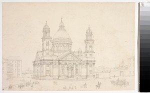 Näkymä Genovan Santa Maria Assunta di Carignanon basilikalle (piirustus tekijältä Luigi Garibbo