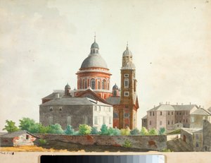 Näkymä Santa Maria Assunta di Carignanon basilikalle Genovassa (akvarelli tekijältä Luigi Garibbo