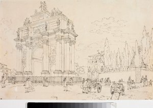 Näkymä riemukaarista Porta san Gallossa, Firenzessä (piirustus, noin 1825) tekijältä Luigi Garibbo