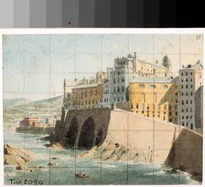 Näkymä Genovan meren seinille (akvarelli, n. 1822) tekijältä Luigi Garibbo