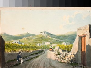 Näkymä pyhäkölle Nostra Signora del Monte, Genova (akvarelli, noin 1825) tekijältä Luigi Garibbo