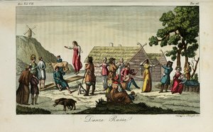 venäläinen tanssi. Kuva Giulio Ferrarion muinaisista ja nykyaikaisista tavoista tai hallintohistoriasta, 1831