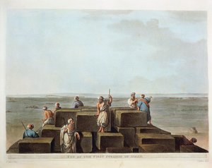Egypti, Gizan ensimmäisen pyramidin huippu, kaiverrus Luigi Mayerin "Näkymästä". tekijältä Luigi Mayer