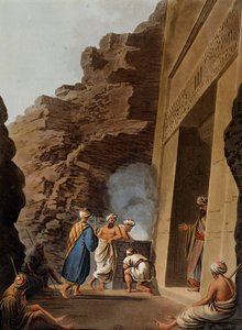 Sisäänkäynti Gizan sfinksin hautakammioon, kaiverrus, Luigi Mayer (1755-1803), Näkymät Egyptissä, Palestiinassa ja muissa Osmanien valtakunnan osissa tekijältä Luigi Mayer