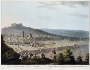 Näkymä Jerusalemista Öljymäeltä - kaiverrus tekijältä Luigi Mayer