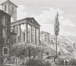 Herkuleen temppeli Corassa, "The Antiquities of the Contours of Rome", julkaistu 1824-26 (katso myös 205038)