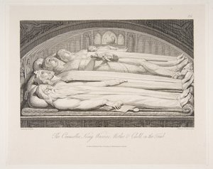 Neuvonantaja, kuningas, soturi, äiti ja lapsi haudassa, teoksesta The Grave, a Poem..., 1. maaliskuuta 1813. tekijältä Luigi Schiavonetti