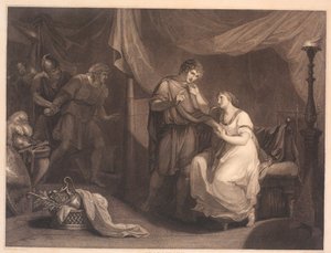 Troilus yllättää Cressidan ja Diomedesin. William Shakespearen "Troilus ja Cresida", näytös 5, kohtaus 2