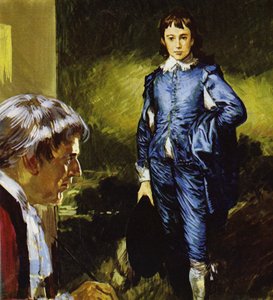 Gainsborough maalaamassa kuuluisaa muotokuvaansa Blue Boy (värilitografia). tekijältä Luis Arcas Brauner