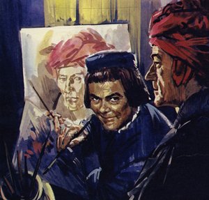 Bruggessa Van Eyck maalasi muotokuvia, kuten Mies punaisessa turbaanissa (värilitografia).