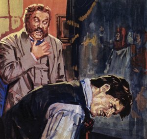 Kun Eugene Delacroix esitteli maalauksensa Guerinille, taiteilija oli tyrmistynyt (värilitografia). tekijältä Luis Arcas Brauner