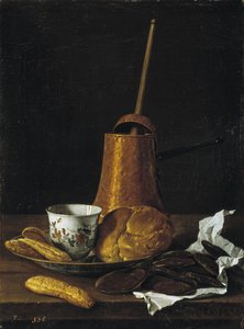 Asetelma suklaalla ja leivonnaisilla, 1770 tekijältä Luis Egidio Melendez