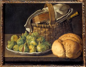 Asetelma viikunoilla Luis Melendezin (1716-1780) 1700-luvun aurinko. 0,37x0,49 m tekijältä Luis Egidio Menendez or Melendez