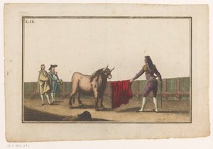 Matador haastaa härän Coleccion de las Principles suertes de una corrida de toros (sarjan nimi) Kokoelma tärkeimmistä härkätaisteluharjoituksista (sarjan nimi) tekijältä Luis Fernandez Noseret
