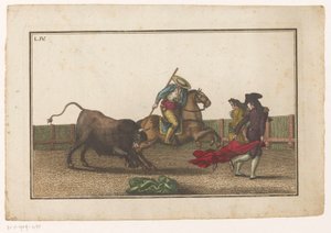 Picador pistää keihänsä härään Coleccion de las Principles suertes de una corrida de toros (sarjan nimi) Kokoelma tärkeimmistä härkätaisteluharjoituksista (sarjan nimi) tekijältä Luis Fernandez Noseret