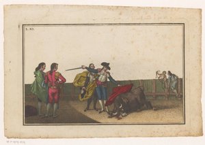 Matadorin pisti härän Coleccion de las Principles suertes de una corrida de toros (sarjan nimi) Kokoelma tärkeimmistä härkätaisteluharjoituksista (sarjan nimi) tekijältä Luis Fernandez Noseret