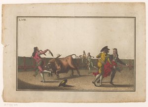 Härkä haastaa banderillat Coleccion de las Principles suertes de una corrida de toros (sarjan nimi) Kokoelma tärkeimmistä härkätaisteluharjoituksista (sarjan nimi) tekijältä Luis Fernandez Noseret