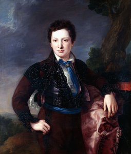 Muotokuva Don Matias Edmundo Tirel y Gomez de las Casasista, tulevasta Ulagaresin toisesta markiisista ja Castel Ruizin varakreivistä, seisomassa kolme neljäsosaa pukeutuneena toukokuun tapaan, tekijältä Luis Lopez Piquer