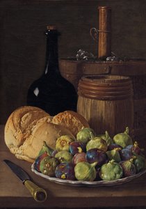 Asetelma viikunoiden ja leivän kanssa, n. 1770. tekijältä Luis Meléndez