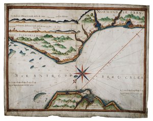 Doverin salmen kartta, noin 1587-88 (akvarelli pergamentille). tekijältä Luis Teixeira