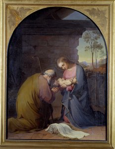 Jeesuksen palvonta (Jeesus ja Maria palvomassa Jeesusta) Luisa Mussini Piaggion (1830-1865) maalaus, koko 109x81 cm Genes, Galleria d