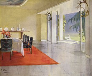 1930-luvun sisustus: maalaistalon ruokasali (värilitho) tekijältä M. Stier