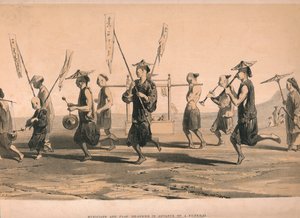 "Muusikat ja lipunkannattajat ennen hautajaisia", n. 1860.