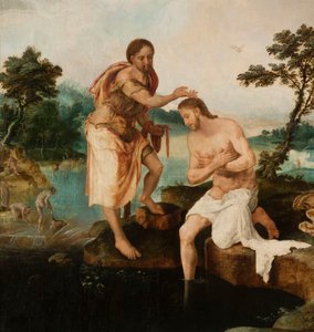 Kristuksen kaste (Matt. 3, 13-17; Mark. 1, 9-11; Luuk. 3, 21-22) tekijältä Maarten van Heemskerck