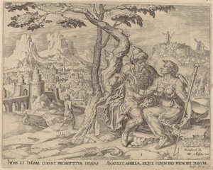 Juuda antaa Tamarin pantiksi, noin 1566. tekijältä Maarten van Heemskerck