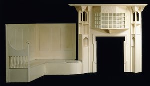 Maalattu puinen takkareunus ja inglenook suunniteltu Glencrutchery House, Douglas, noin 1897, n. 1897 (maalattu puu)