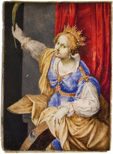 Artemisia Gentileschi pyhänä Katariina Aleksandrialaisena, 1600-luvun puolivälissä. tekijältä Maddalena Corvina