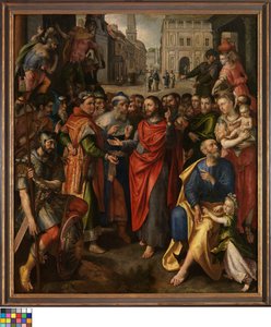 Hollantilainen: maksumerkki (Matt. 17:24-27; vasemmalla), elokuvamerkki (Luuk. 20:21-26; keskellä), vertaus köyhästä leskestä (Mark. 21:41-44; oikealla).