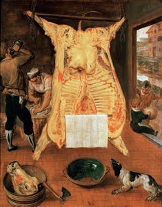 Le boeuf abattu - Teurastettu härkä - Marten van Cleve (van Cleef), Vanhin (1527-1581). Öljy puulle