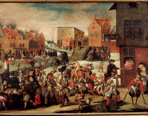 Rajalaiset Köyhien ja sairaiden joukko kaupungissa (Flanderissa?) (Ihmeiden tuomioistuin). Martin van Cleven (1527-1581) maalaus 1500-luvulta Troyes, Musee des Beaux Arts