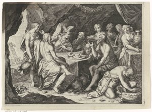 Kohtaus Ovidian Metamorfoosista: ateria luolassa tekijältä Magdalena van de Passe (attributed to)