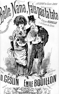 Laulun "Belle Nana, fais pas ta tata" partituurilehden etukansi.