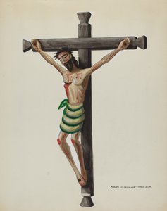 Cristo, veistetty ja maalattu, mustalla veistetyllä puisella ristillä, n. 1937.