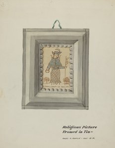 Käsin piirretty Santo Nino de Atocha - Käsintehty peltikehys, n. 1937. tekijältä Majel G. Claflin