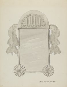 Pieni peltikehystetty peili, n. 1937. tekijältä Majel G. Claflin