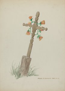 Hautakivenä käytetty puinen risti, n. 1937.