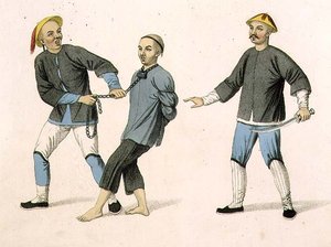 Syyllinen kuljetettu vankilaan, levy 2 teoksesta "The Punishments of China", kaiverrettu J. Dadley