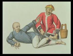 Hamstringing a Malefactor, levy 17 teoksesta "The Punishments of China", kaiverrettu J. Dadley