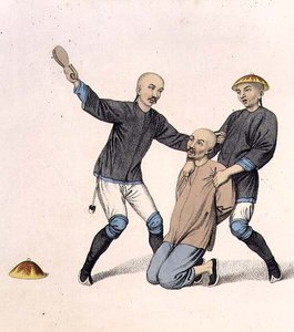 Punishing a Boatman, levy 7 teoksesta "The Punishments of China", kaiverrettu J. Dadley