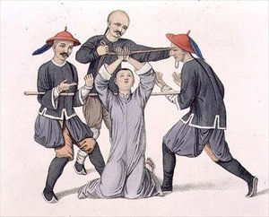 Sormien kiduttaminen, levy 10 teoksesta "The Punishments of China", kaiverrettu J. Dadley