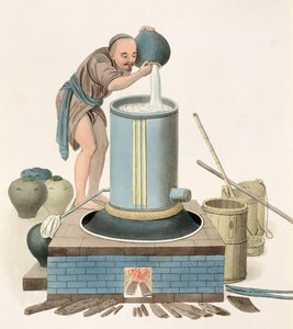 Tislaaja, levy 24 teoksesta "The Costume of China", kaivertanut J. Dadley, 1800