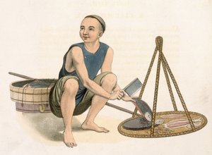 Kalakauppias, levy 39 teoksesta "The Costumes of China", kaiverrettu J. Dadley, 1800