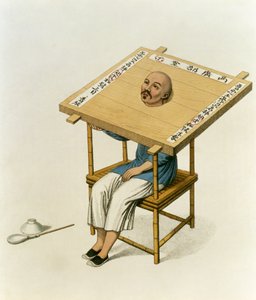 The Punishment of the Wooden Collar, levy 13 teoksesta "The Punishments of China", kaiverrettu J. Dadley, 1804
