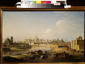 Näkymä Kremlistä ja orpokodista Moskovassa. Maksim (Maksim) Nikiphorovich Vorobyev (Vorobiev) (1787-1855) maalaus öljy kankaalle