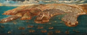 Näkymä Ricasolin linnakkeelle, St Angelon linnalle, LIsolalle ja Cotonera Linesille Vallettasta, 1679